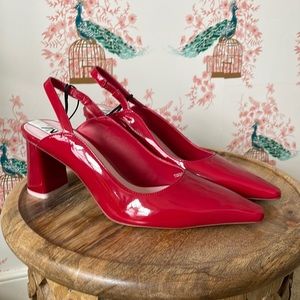 NWT Zara Red Patent Heeled Slingback Shoes Size 39 (8)